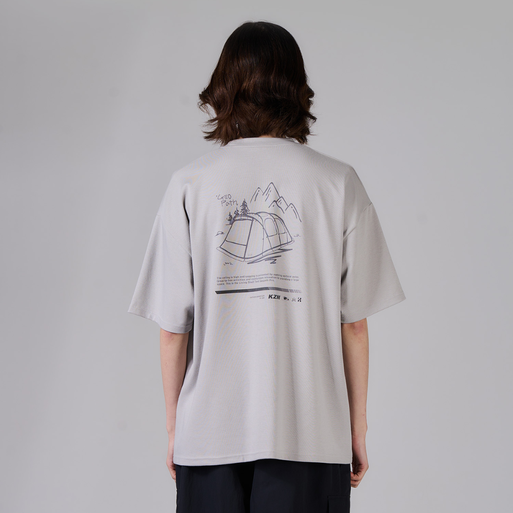 KZM Geopath Artwork Short Sleeve T-Shirt Light Grey