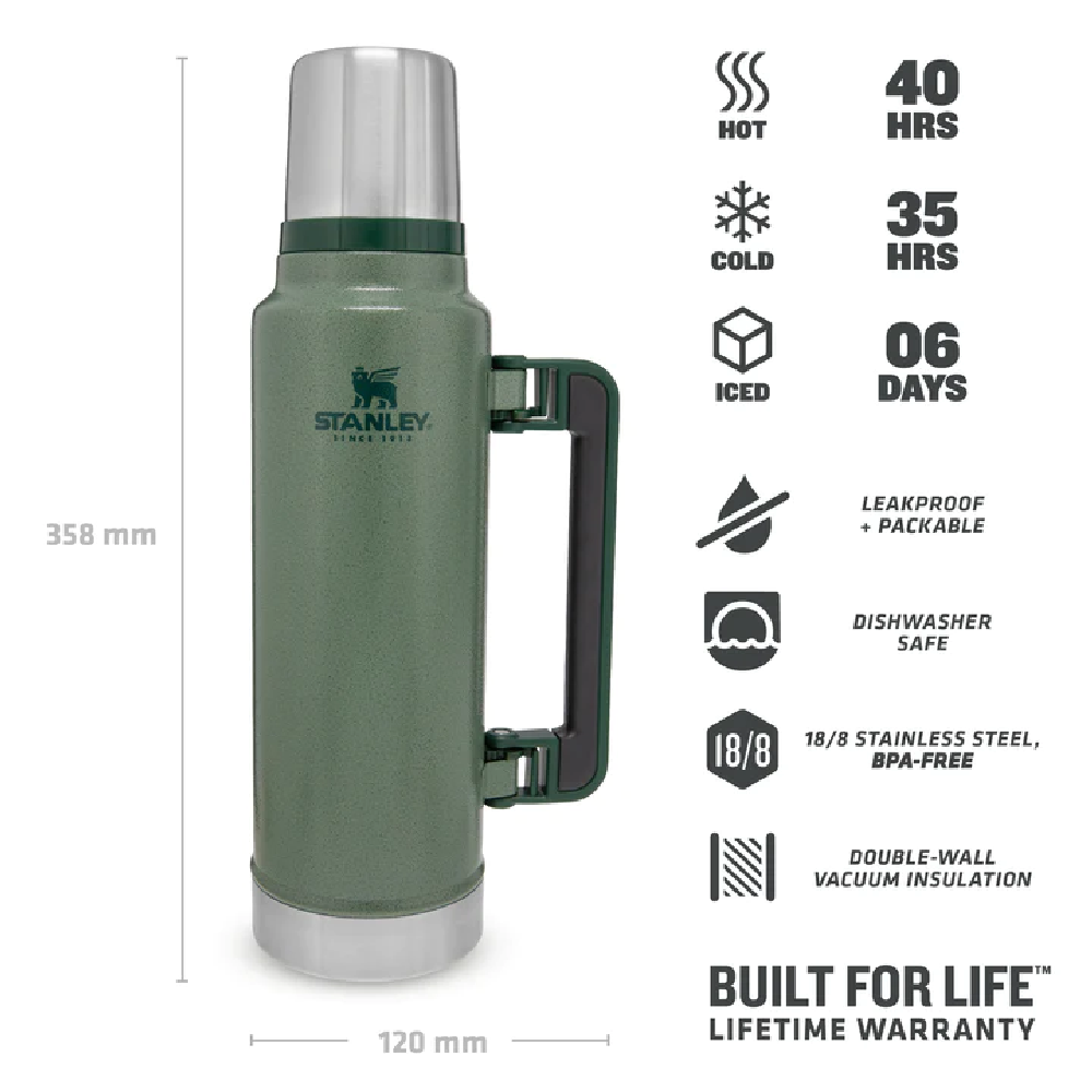 Stanley Classic Vacuum Bottle 1.5QT Hammertone Green